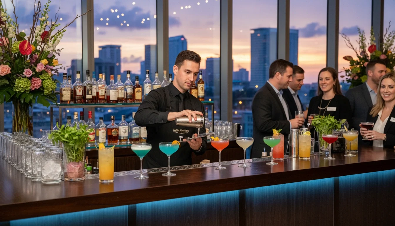 Professional bartender serving cocktails at a Tampa corporate event