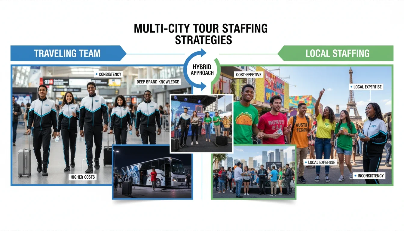 Comparing traveling and local brand ambassador staffing strategies for multi-city tours