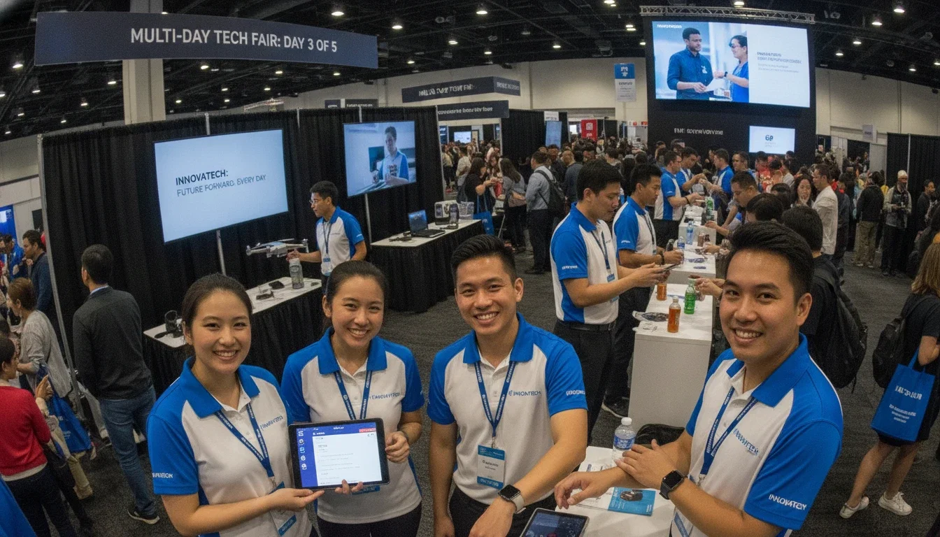 Professional brand ambassadors and product demo staff sustain engagement across multi-day fair activations where consistency is as important as enthusiasm