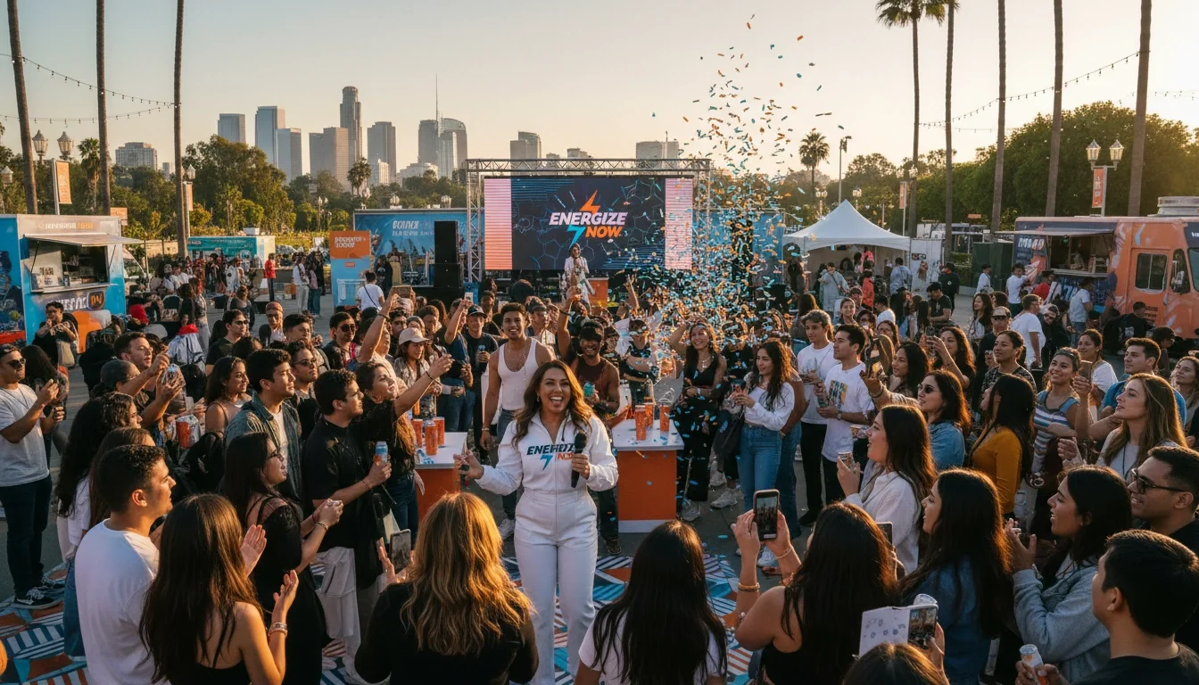 brand ambassador engaging crowd Los Angeles Olympic fan zone activation