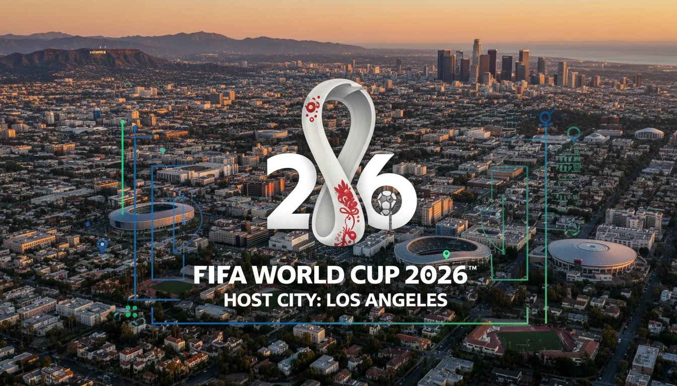 view of Los Angeles with FIFA World Cup 2026 host city overlay