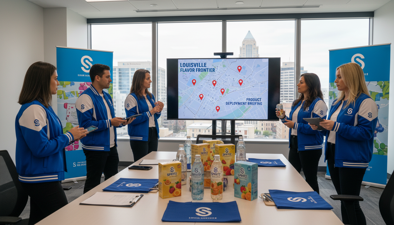 Brand ambassadors receiving product briefing before a Louisville sampling campaign deployment