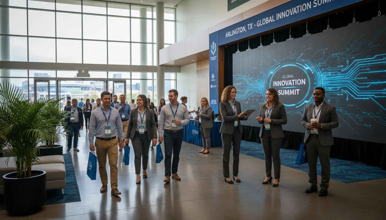 corporate event staff greeting guests at Arlington Texas conference venue