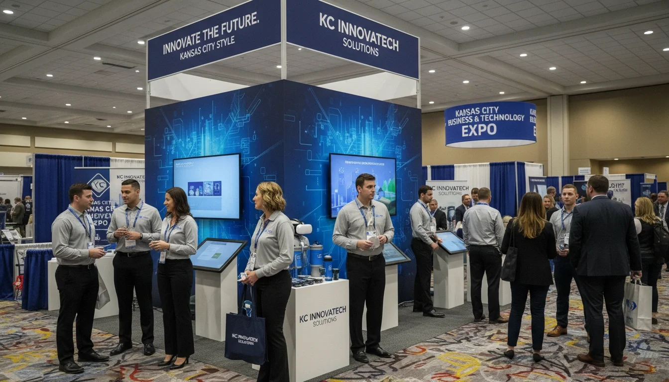 Professional brand ambassador staff engaging with attendees at a Kansas City trade show booth