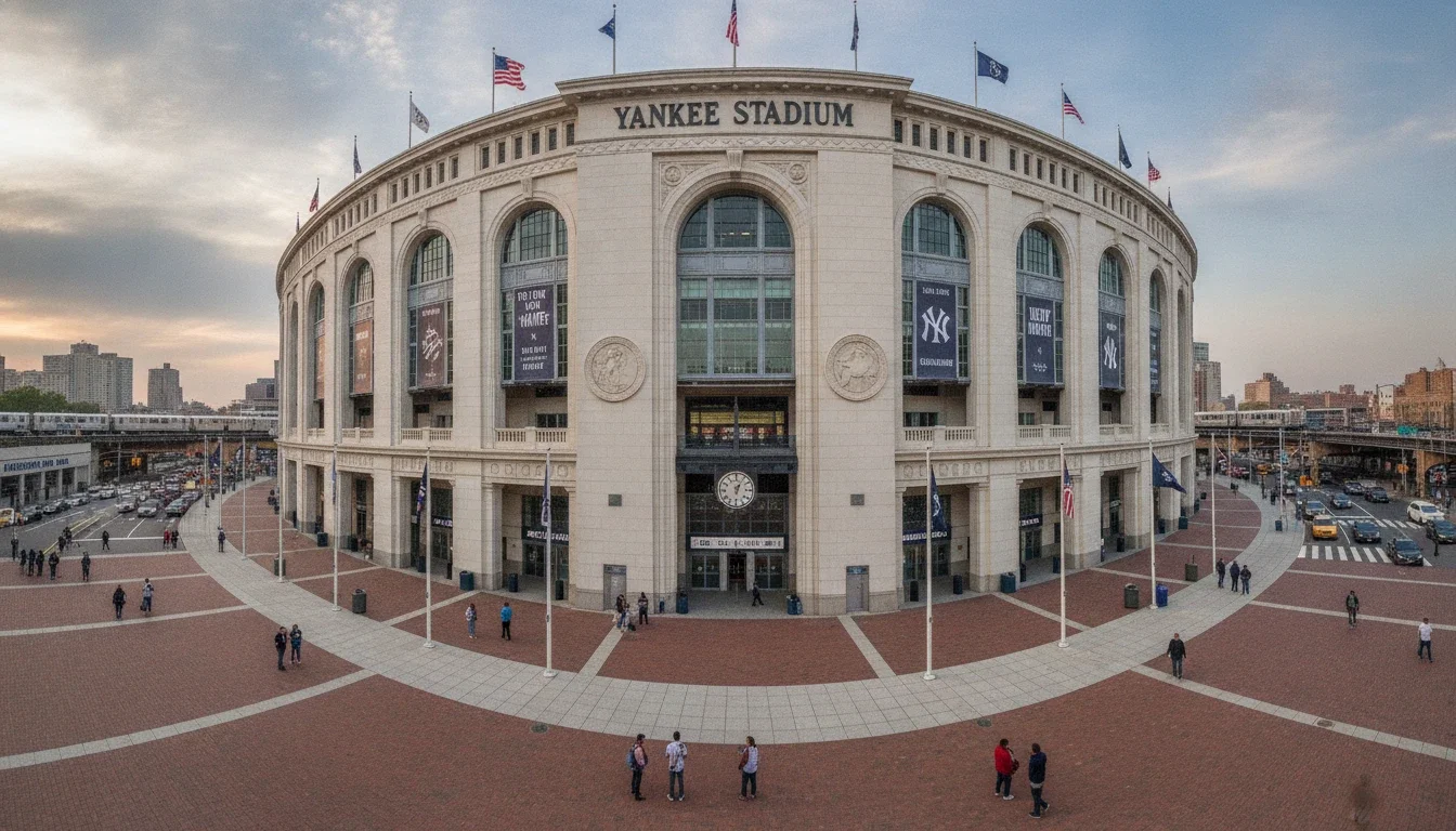 The exterior facade of Yankee Stadium in the South Bronx, New York City