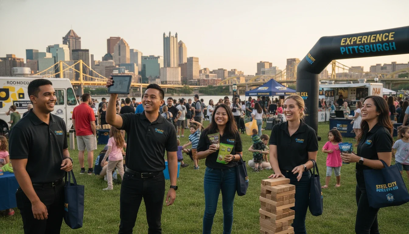 Brand ambassador team engaging guests at a Pittsburgh experiential event