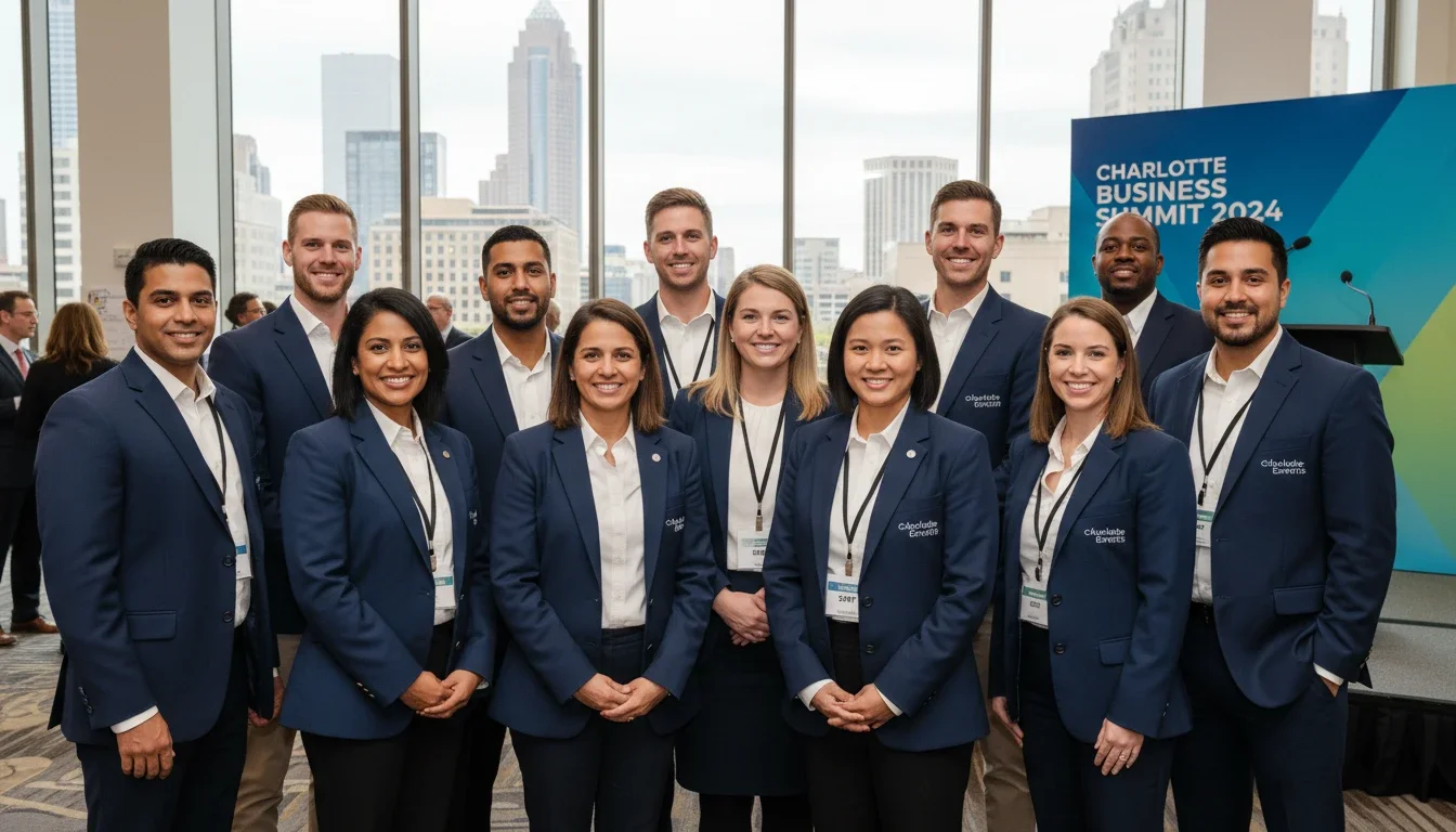 Professional event staff team at a Charlotte corporate conference