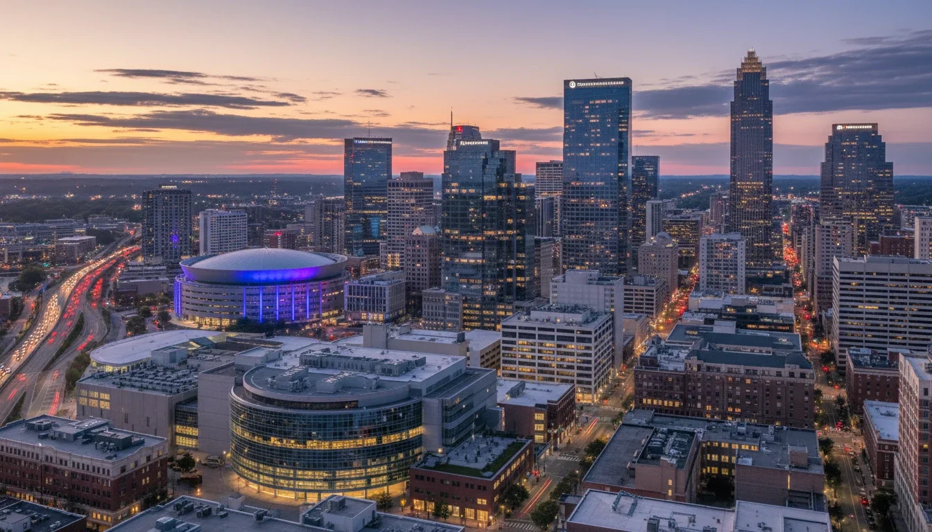 Uptown Charlotte skyline at night corporate event destination