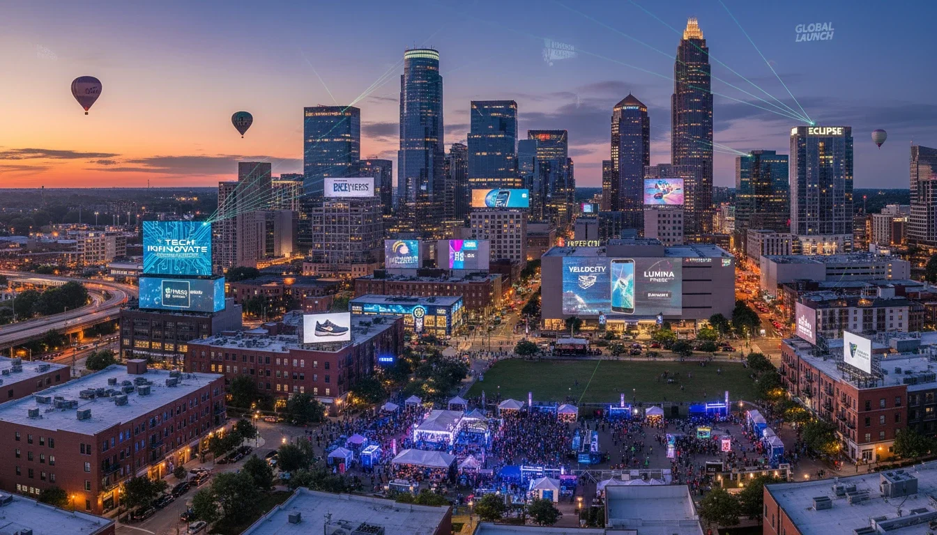 Charlotte skyline with South End and Uptown districts — key areas for brand activations and product launches