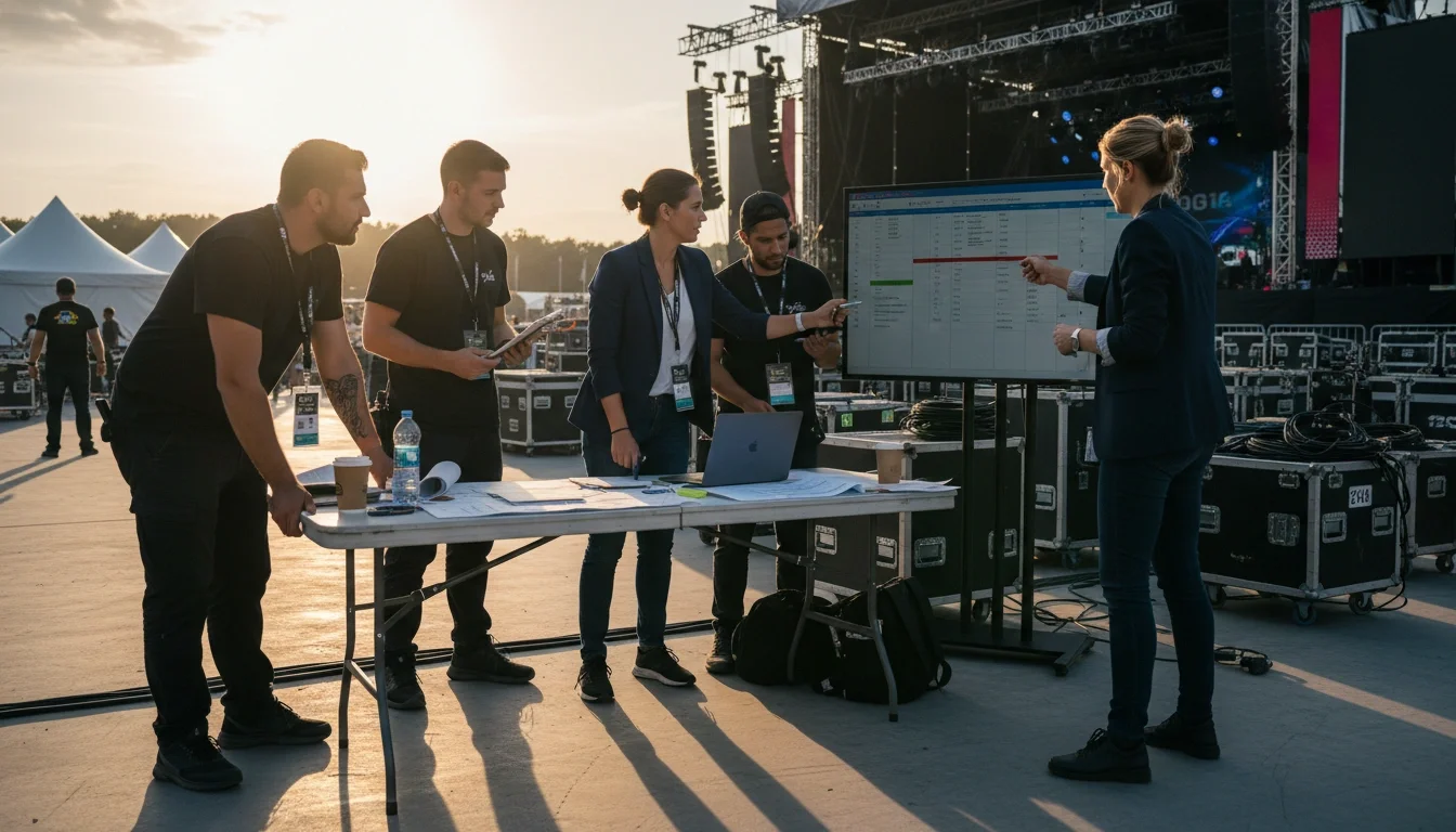 event coordinator briefing production assistant team before event Los Angeles