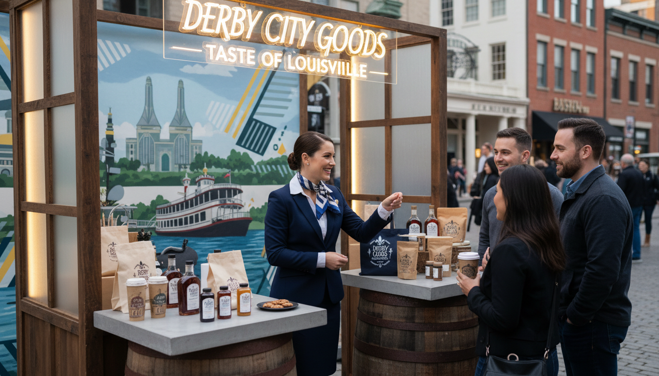 A polished brand ambassador engages customers at a Louisville pop-up activation