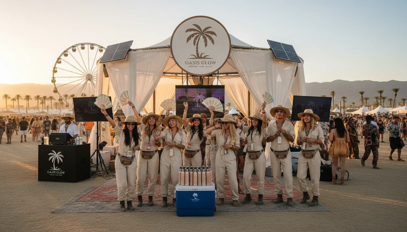 Brand ambassadors staffing a brand activation in the Coachella Valley during festival season