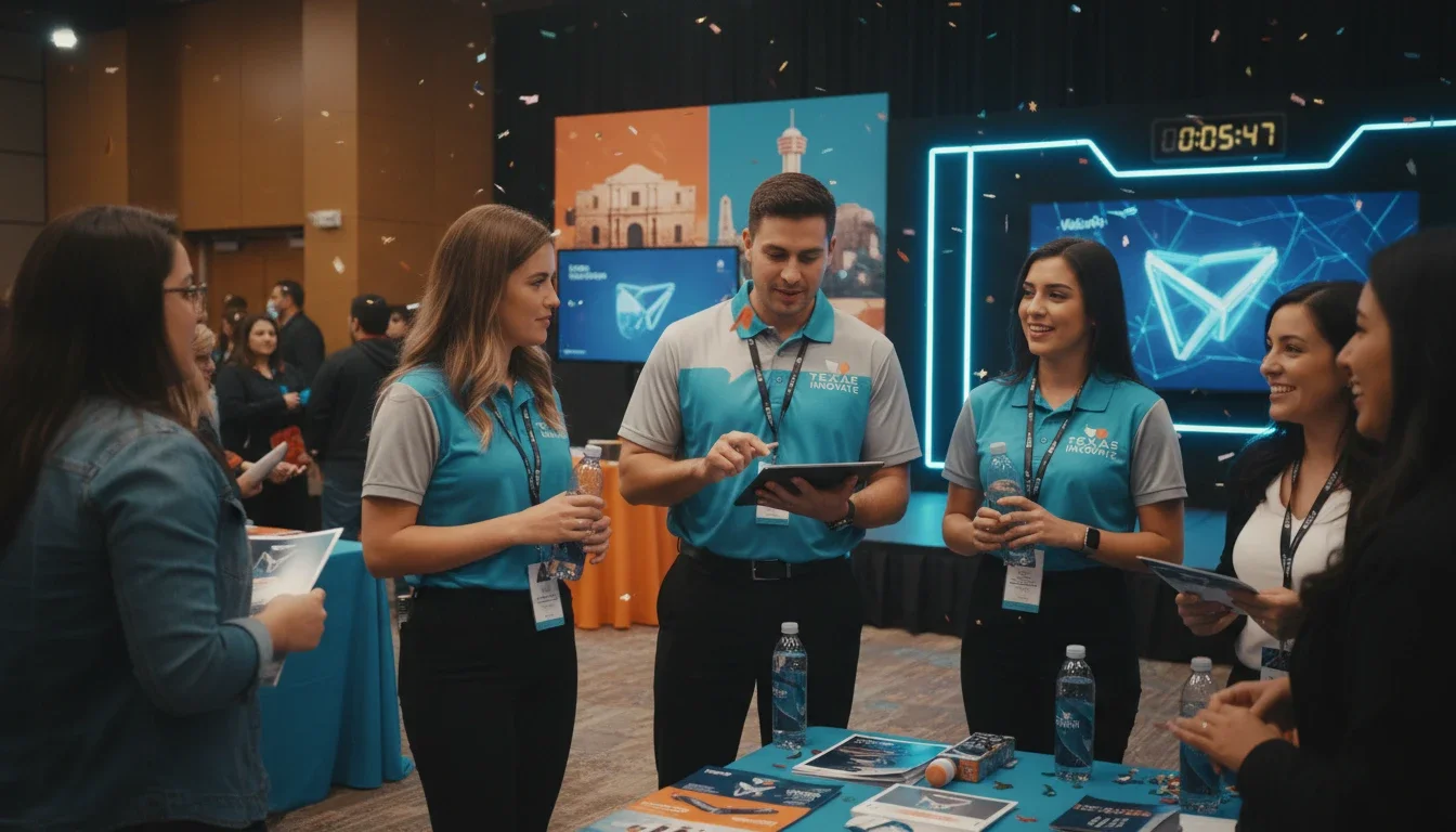 A professional brand ambassador team engaging attendees at a San Antonio product launch