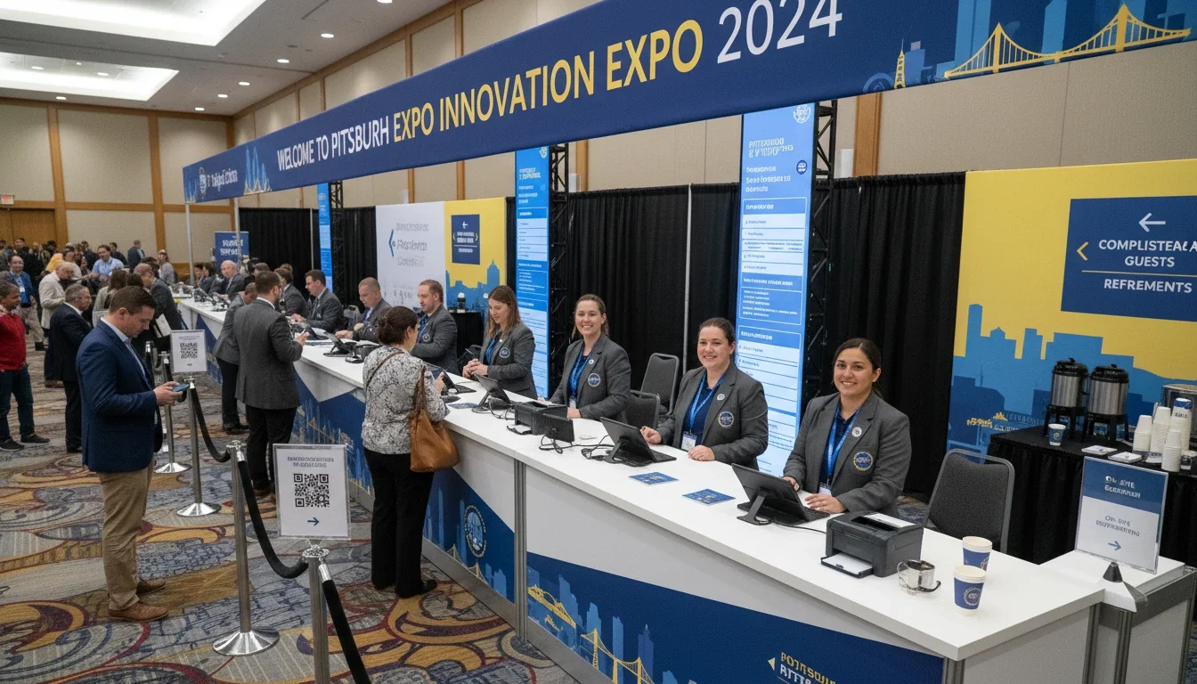 Registration and check-in staff at a major Pittsburgh expo — organized, professional, and guest-ready