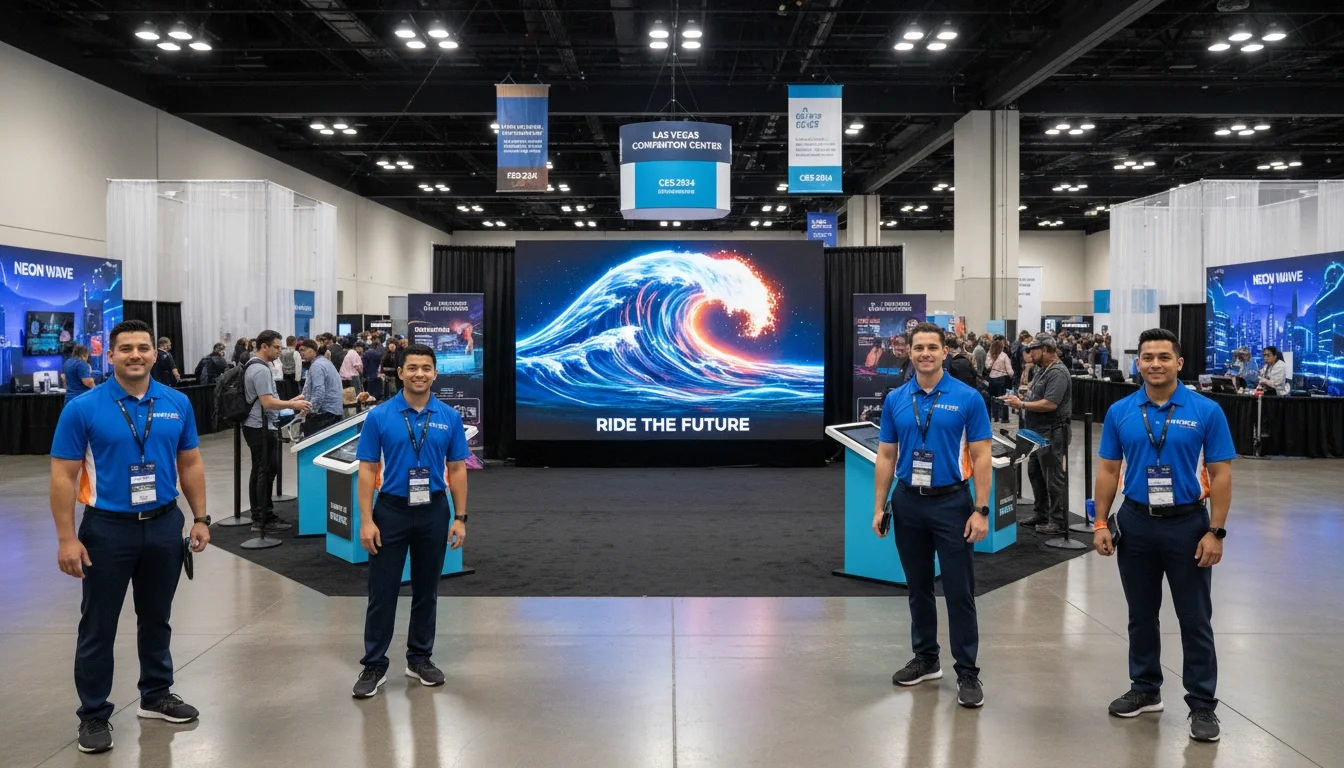 Event staff in branded uniforms managing a brand activation at the Las Vegas Convention Center.