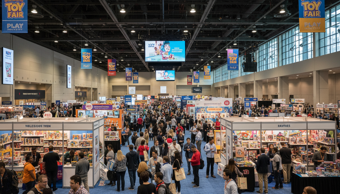 Busy trade show floor at the Javits Center during NY Toy Fair brand activation