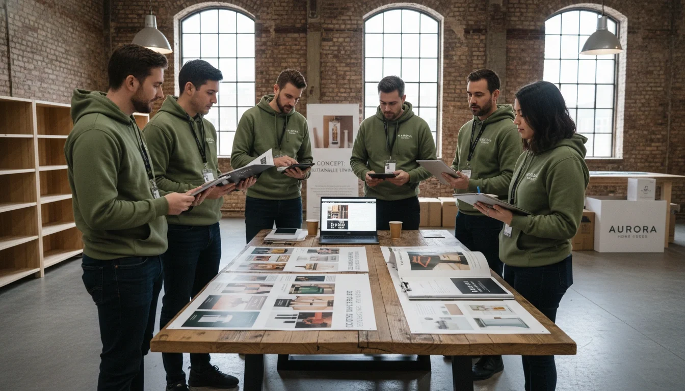 event staff reviewing briefing materials before retail product launch event