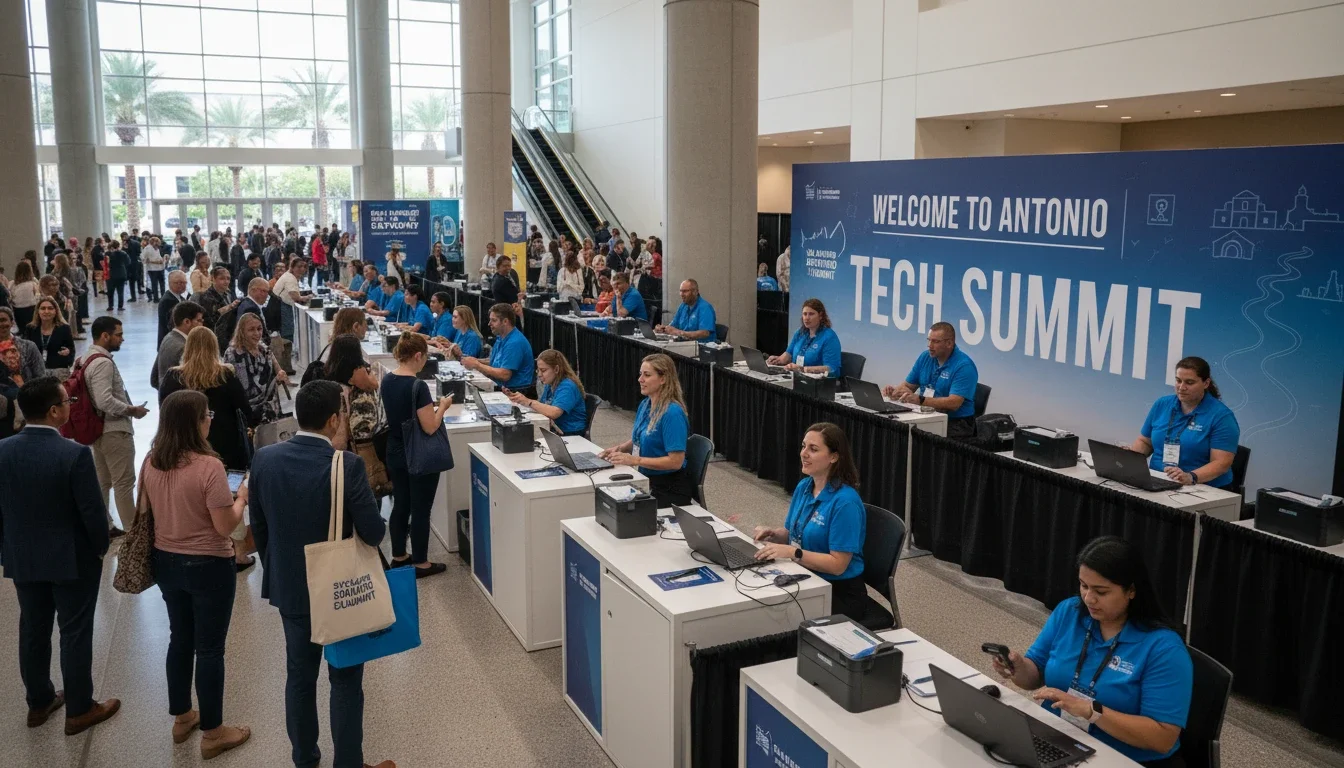 Registration staff checking in attendees at a San Antonio convention center event