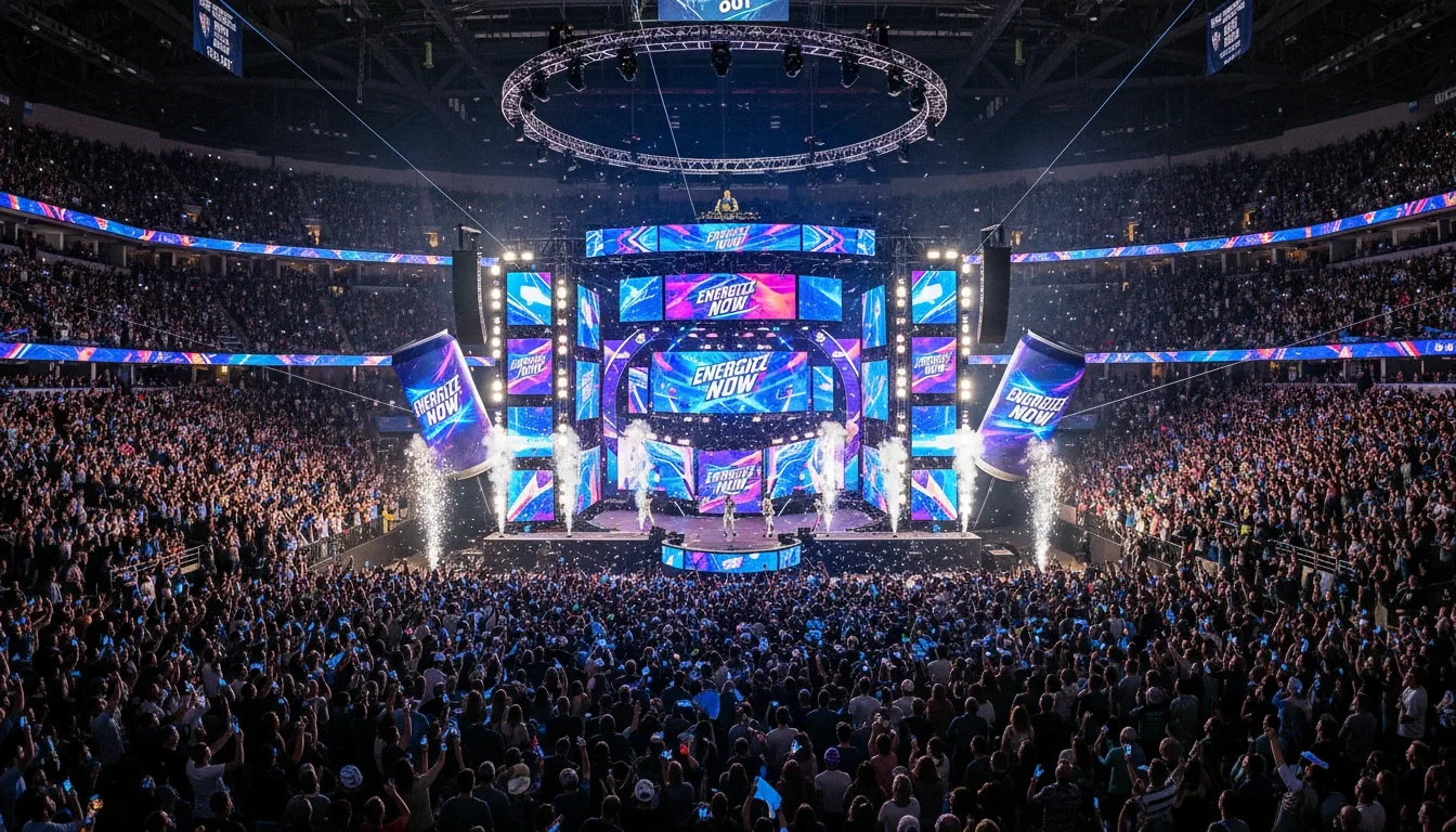 Live brand activation inside a large-scale arena venue during a sold-out event