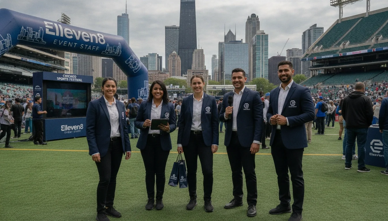 Eleven8 Event Staff brand ambassadors in professional branded uniforms deployed at a Chicago stadium activation