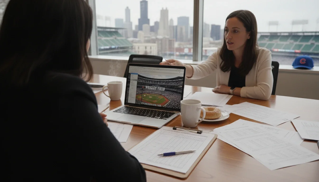 Event budget planning with clipboard and laptop for Chicago sports venue activation