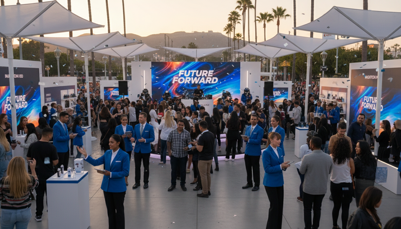 Professional retail event staff engaging shoppers at a brand activation in Los Angeles