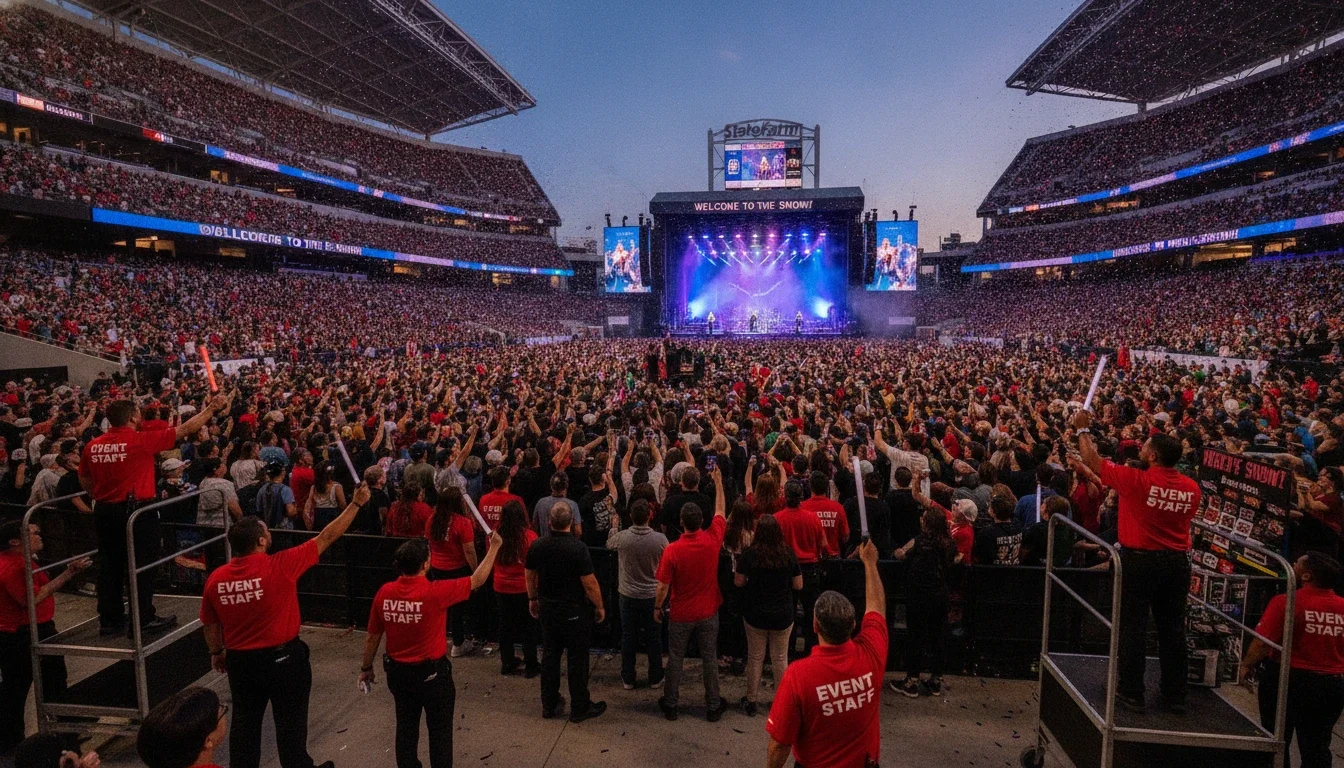 Event staffing team managing crowd flow and fan experience at a sold‑out State Farm Stadium concert