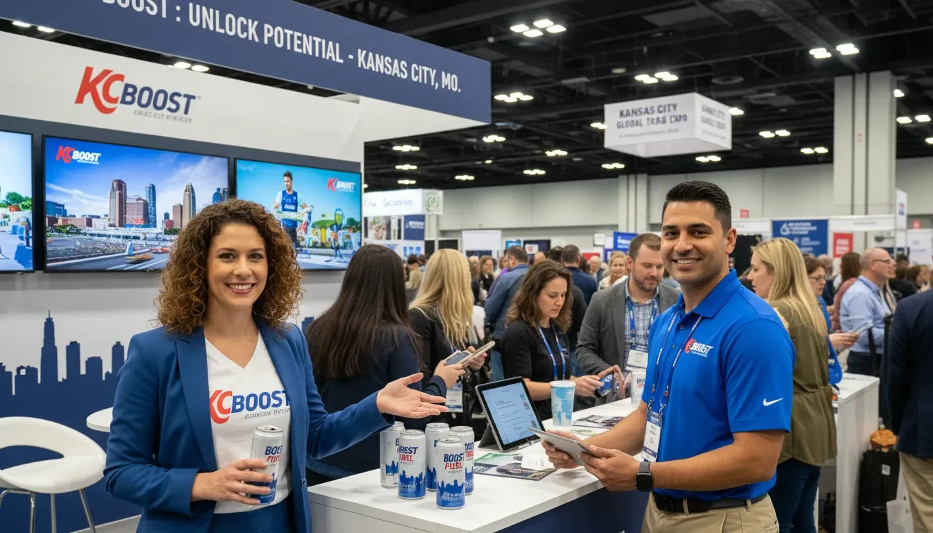 Brand ambassadors representing a product at a trade show booth in Kansas City