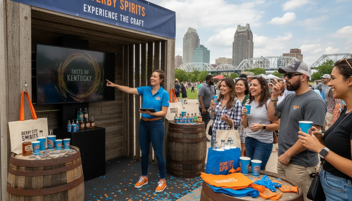 A brand ambassador engages with consumers at an experiential marketing activation in Louisville