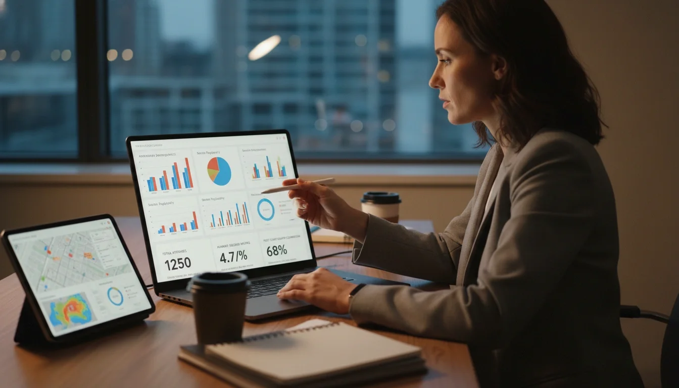 post-event analytics dashboard showing attendance data and engagement metrics