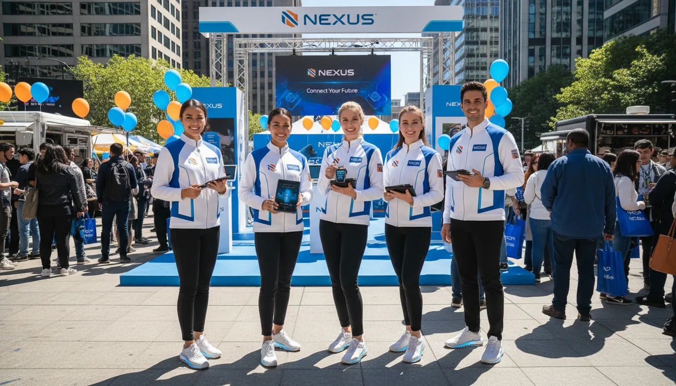 Branded promotional staff in uniform at a product launch event activation