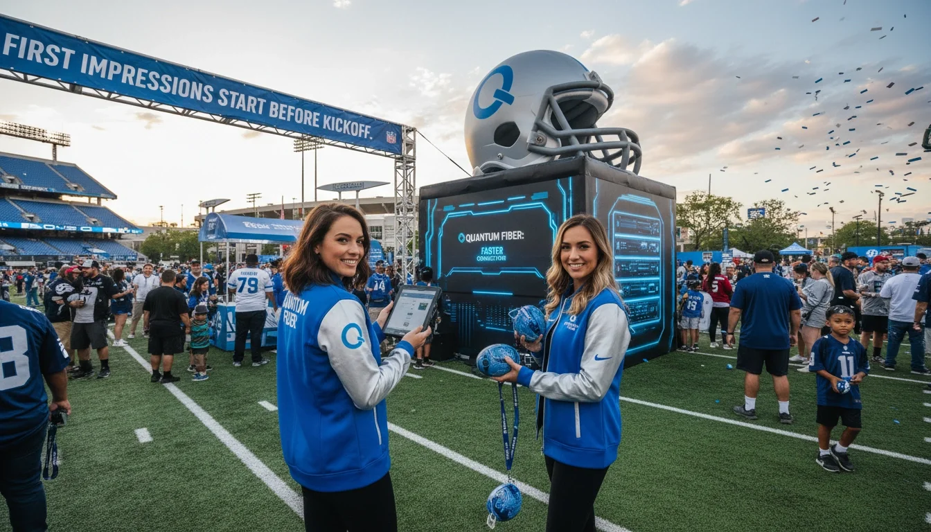 Brand ambassadors representing a sponsor at an NFL game day activation — first impressions start before kickoff