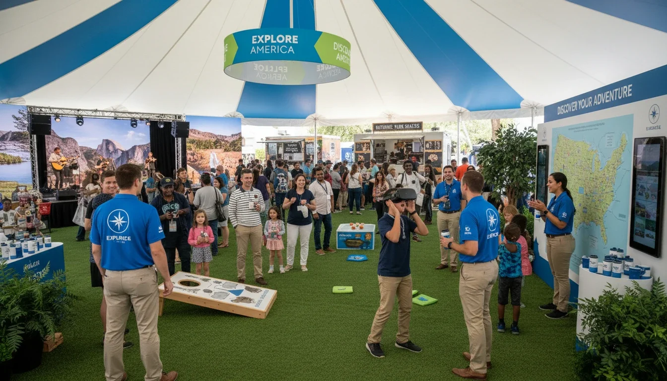 Brand tour staff engaging with guests at a national activation event