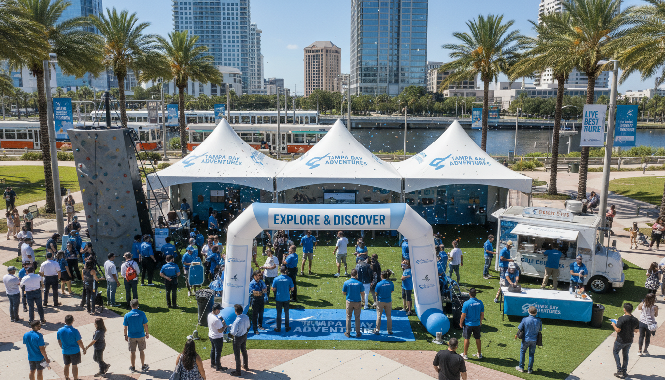 Event staff working a large branded activation in downtown Tampa, FL