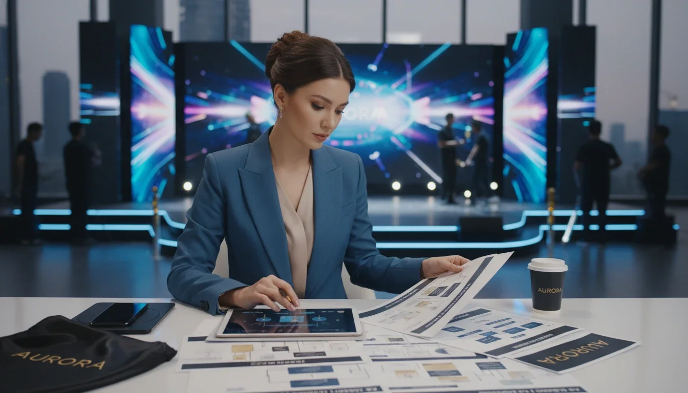 Brand ambassador reviewing event brief materials before a product launch