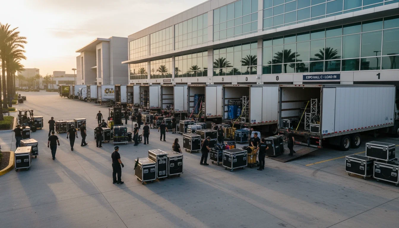 event production staff load-in setup early morning convention center