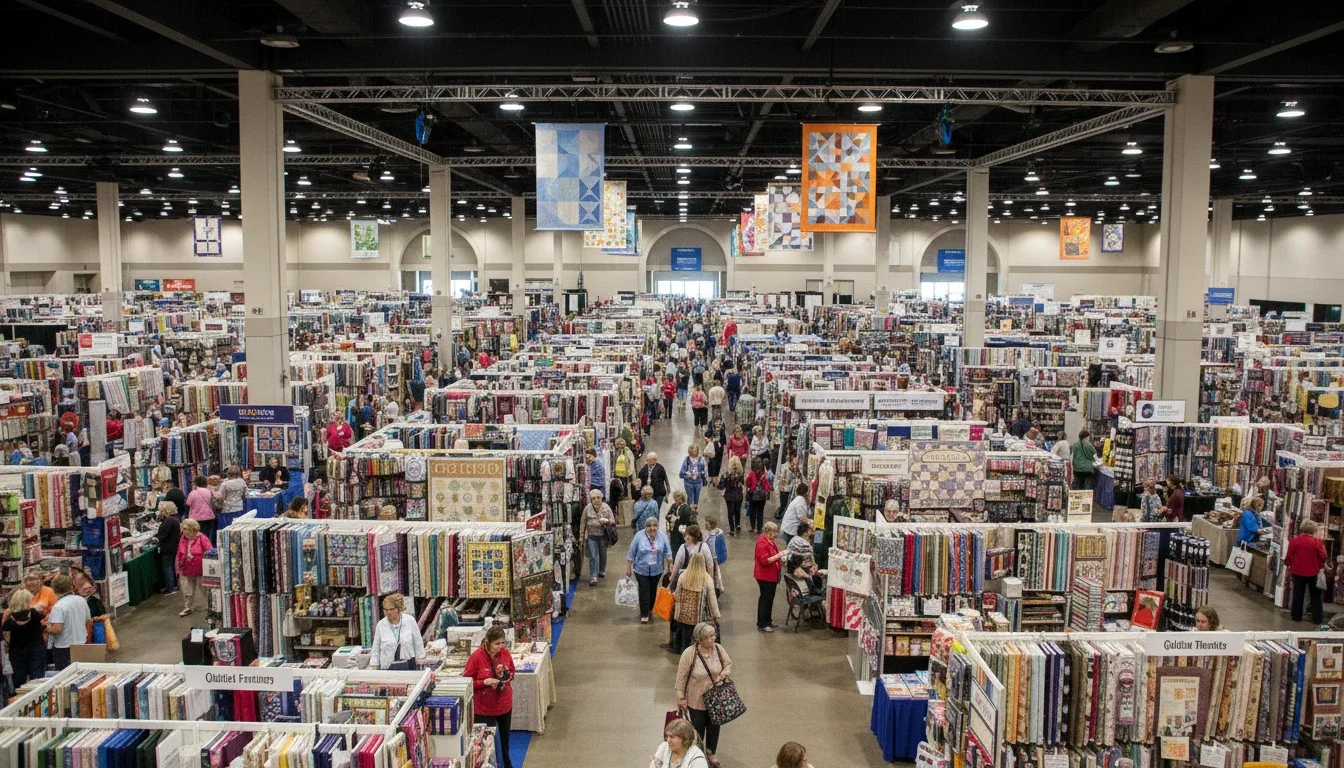 The vast vendor hall at the International Quilt Festival, where thousands of exhibitors and attendees converge each year 