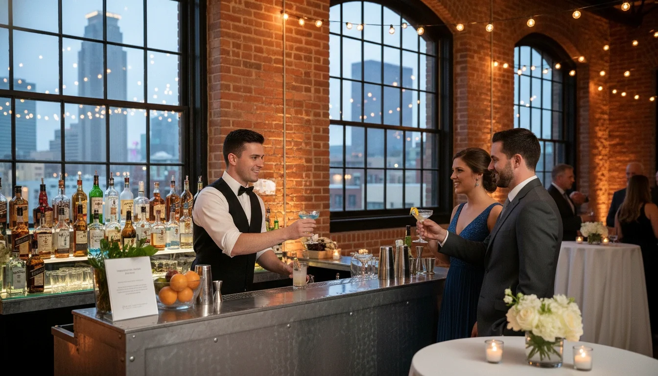 Professional bartender serving guests at a Minneapolis private event