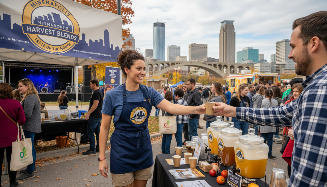 A brand ambassador conducting a product sampling activation at a Minneapolis event
