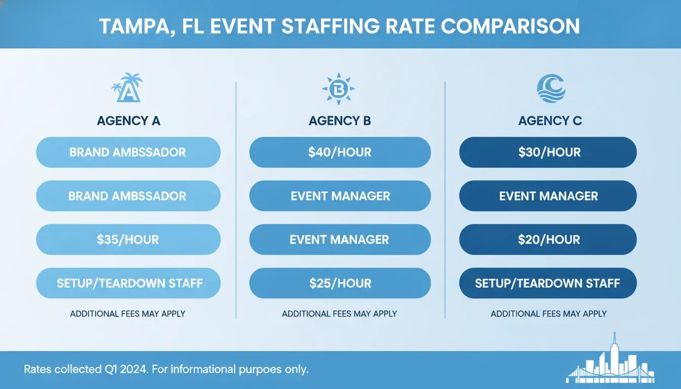 Clean event staffing rate comparison infographic for Tampa, Florida activations