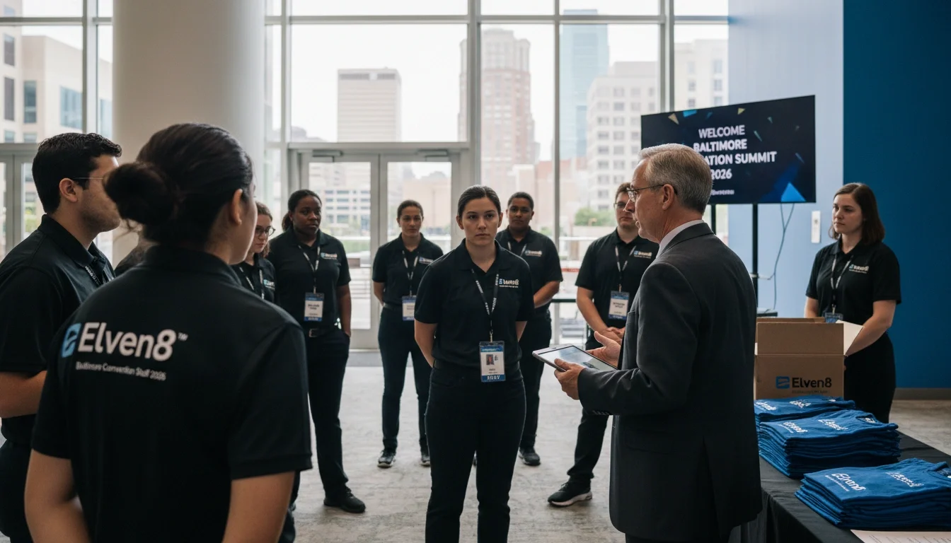 event staff briefing before Baltimore convention shift professional