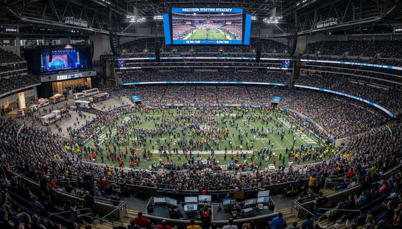 Managing 65,000 passionate fans across multiple venues requires a staffing strategy built around precision