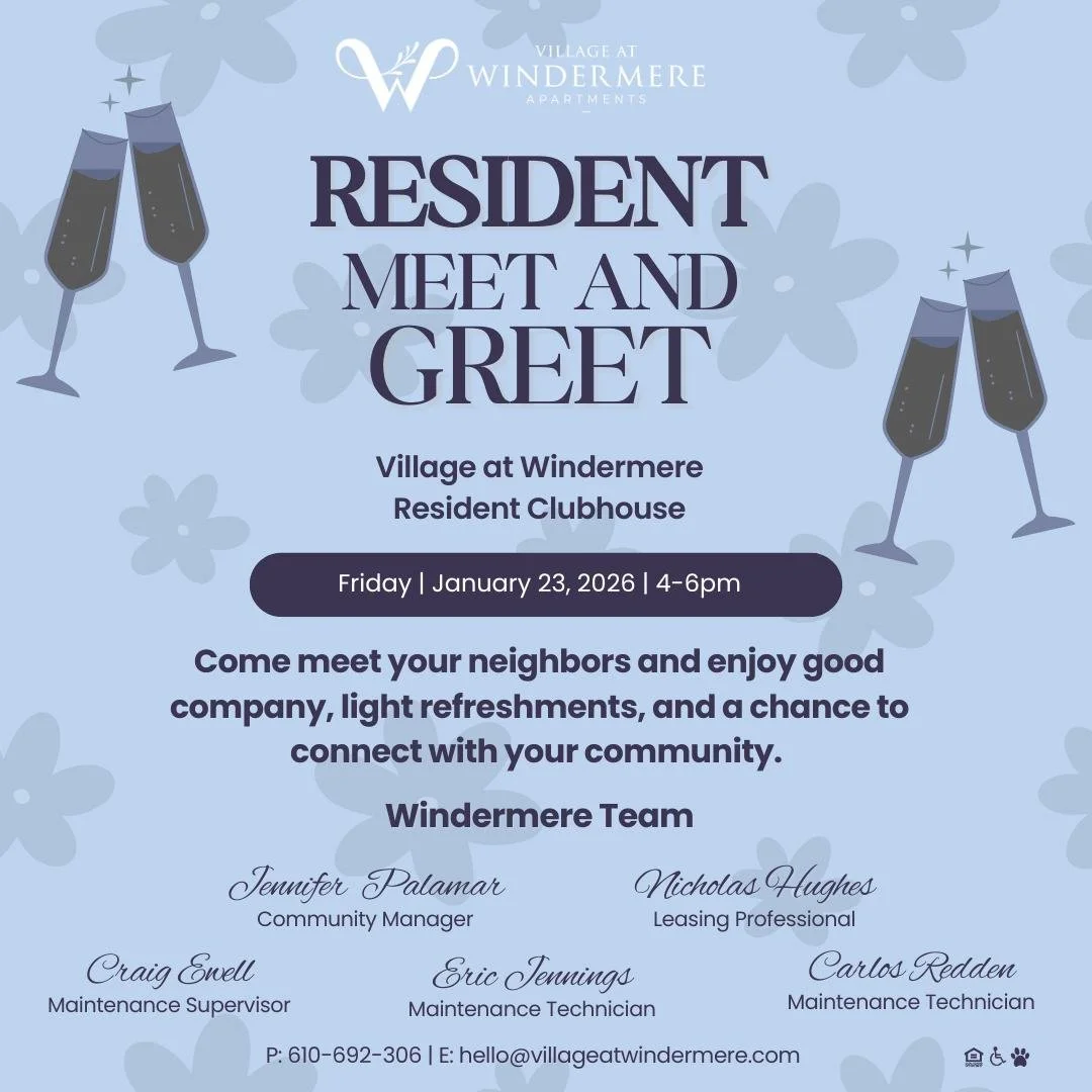 Come meet your neighbors and enjoy good company, light refreshments, and a chance to connect with your Village at Windermere community! Our Resident Meet and Greet event will take place on Friday, January 23rd from 4:00 - 6:00pm. Can't wait to see yo