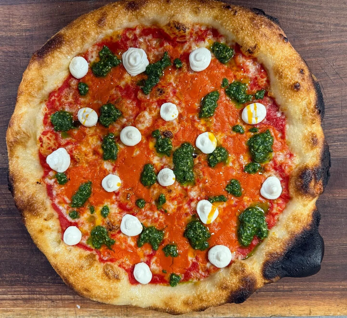 AUGUST HERE AND SO IS THE PESTO PIE

A NAUGHTY PIE FAVORITE FEATURING VODKA SAUCE, PISTACHIO PESTO, CRUSHED TOMATO, AND RICOTTA

ADD PEPPERONI WHEN YOU&rsquo;RE FEELING EXTRA NAUGHTY. WE WON&rsquo;T JUDGE.
