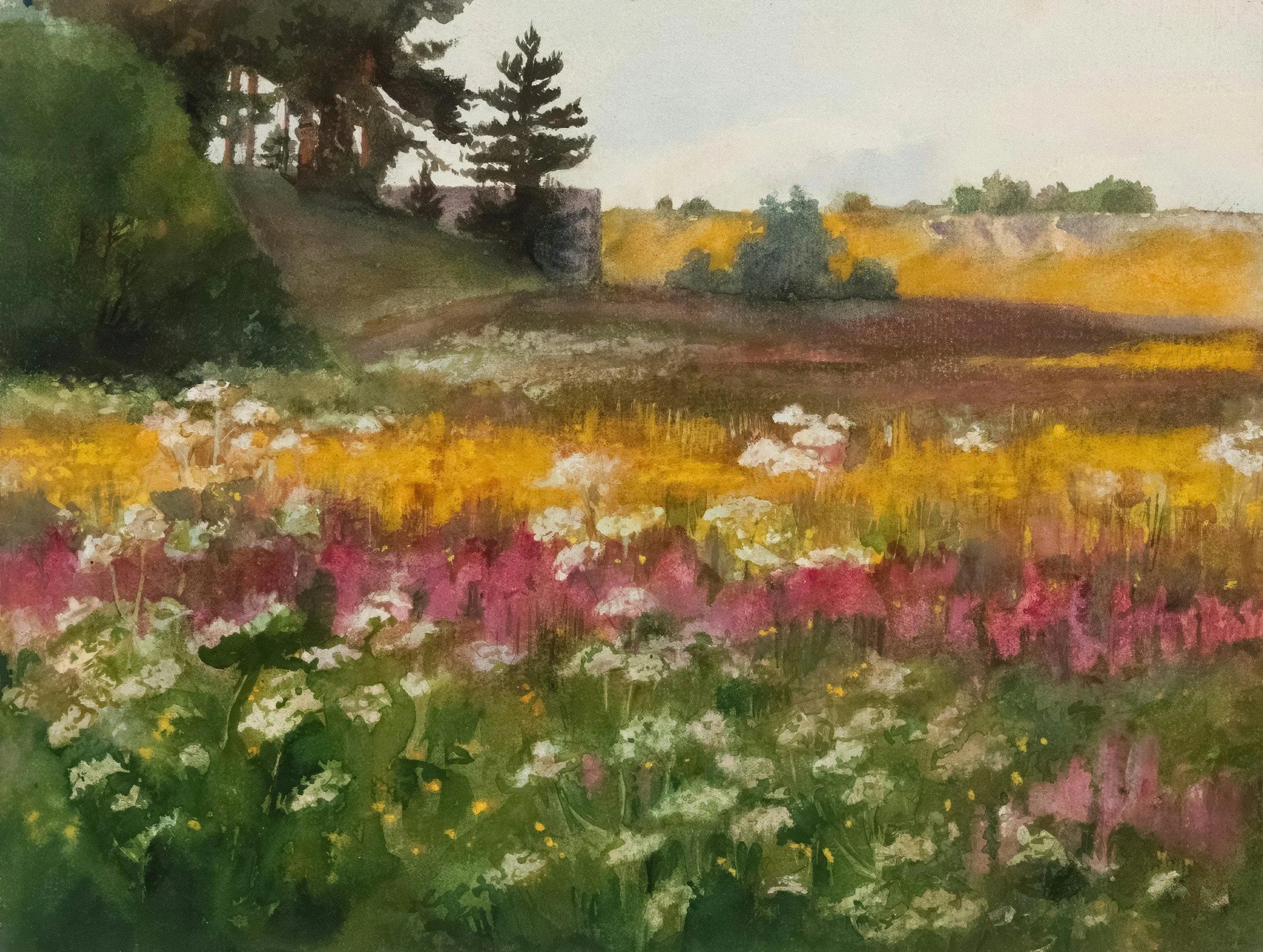 Painting of late summer - flowers and fields