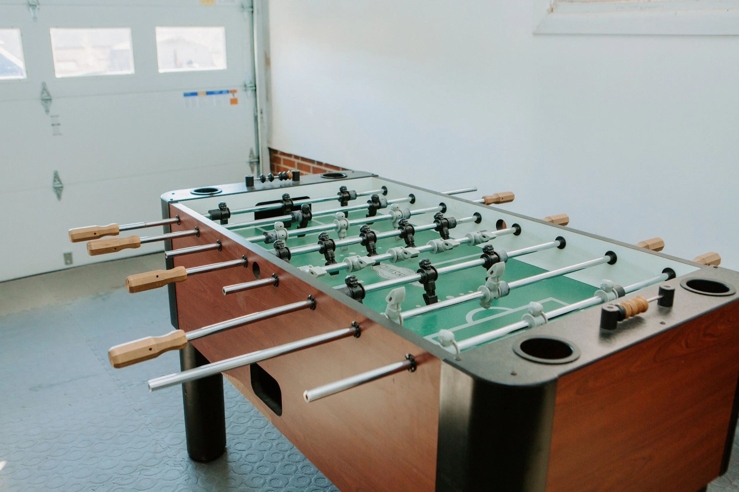 Fun games, including ping-pong and foosball.