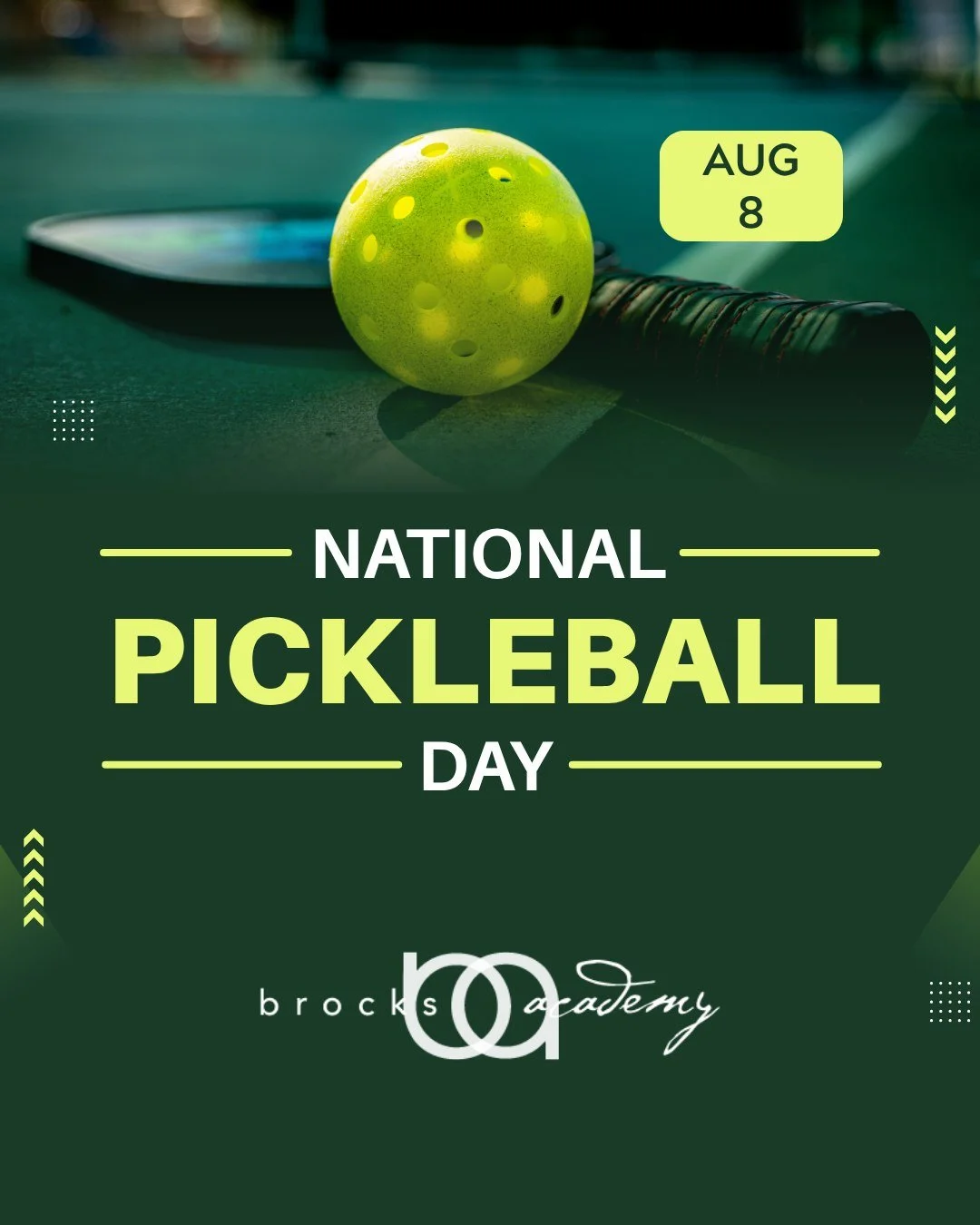 🏓 Happy National Pickleball Day from Brock&rsquo;s Academy! Whether you're serving up aces or just learning the ropes, we love seeing students stay active, engaged, and balanced &mdash; on and off the court. 💪💚
.
.
.
#NationalPickleballDay #Active