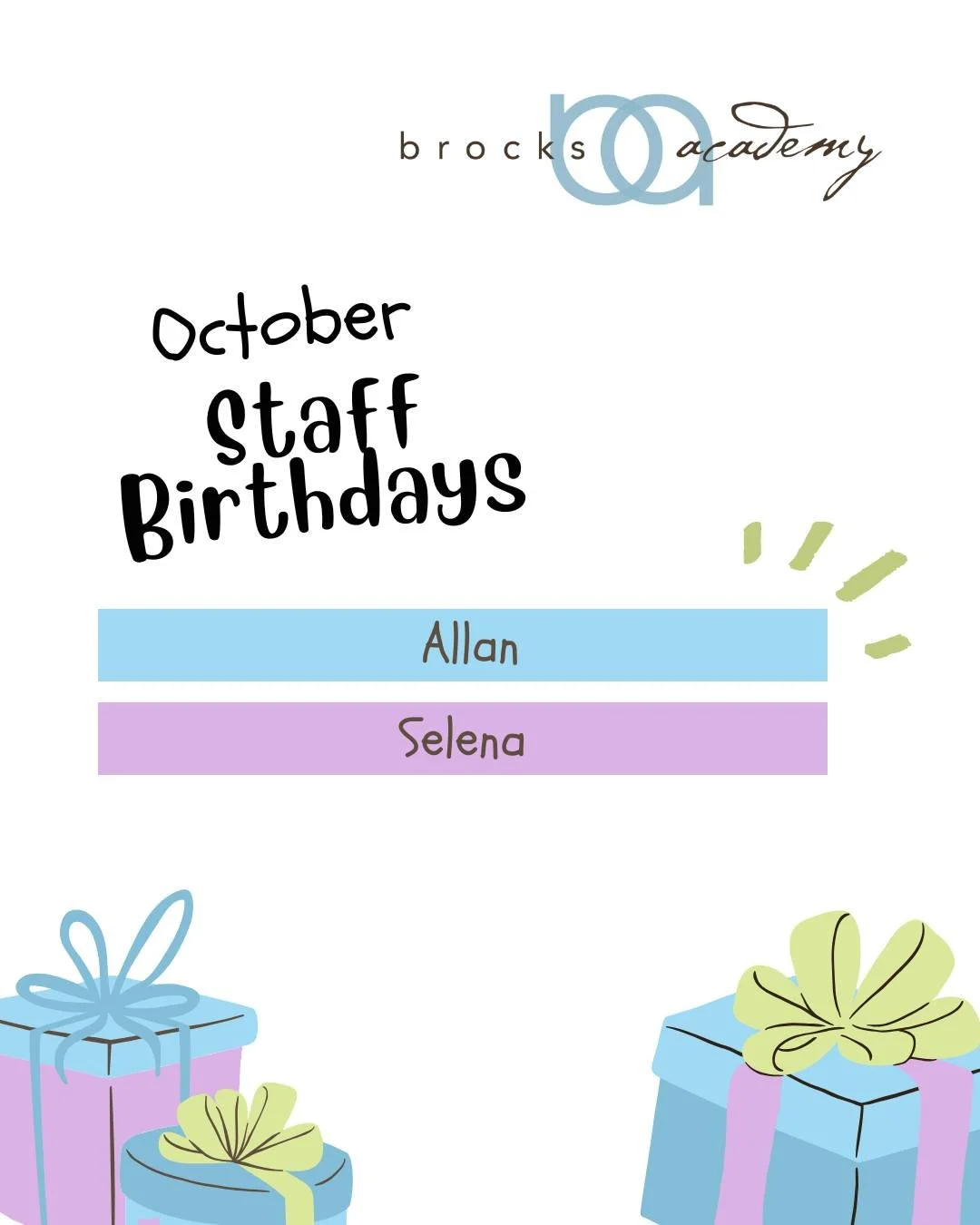 🎉 Happy October Birthday to two of our Brock&rsquo;s Academy team members! 🎂🎈

We hope your birthday month is extra special with a dash of spooky fun! Thank you for all that you do. We&rsquo;re so lucky to have you on the Brock&rsquo;s team! 💙
.
