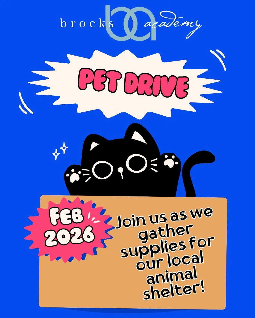 🐾 Join us in making a difference for our furry friends! Throughout February, we're hosting a pet drive for Homeward Pets, our local animal shelter. Check out the list of accepted and not accepted items. At the end of the month, our students will vis