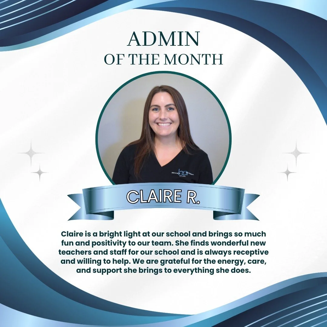 Congratulations to our admin of the month, Claire! 

Claire is a bright light at our school and brings so much fun and positivity to our team. She finds wonderful new teachers and staff for our school and is always receptive and willing to help. We a
